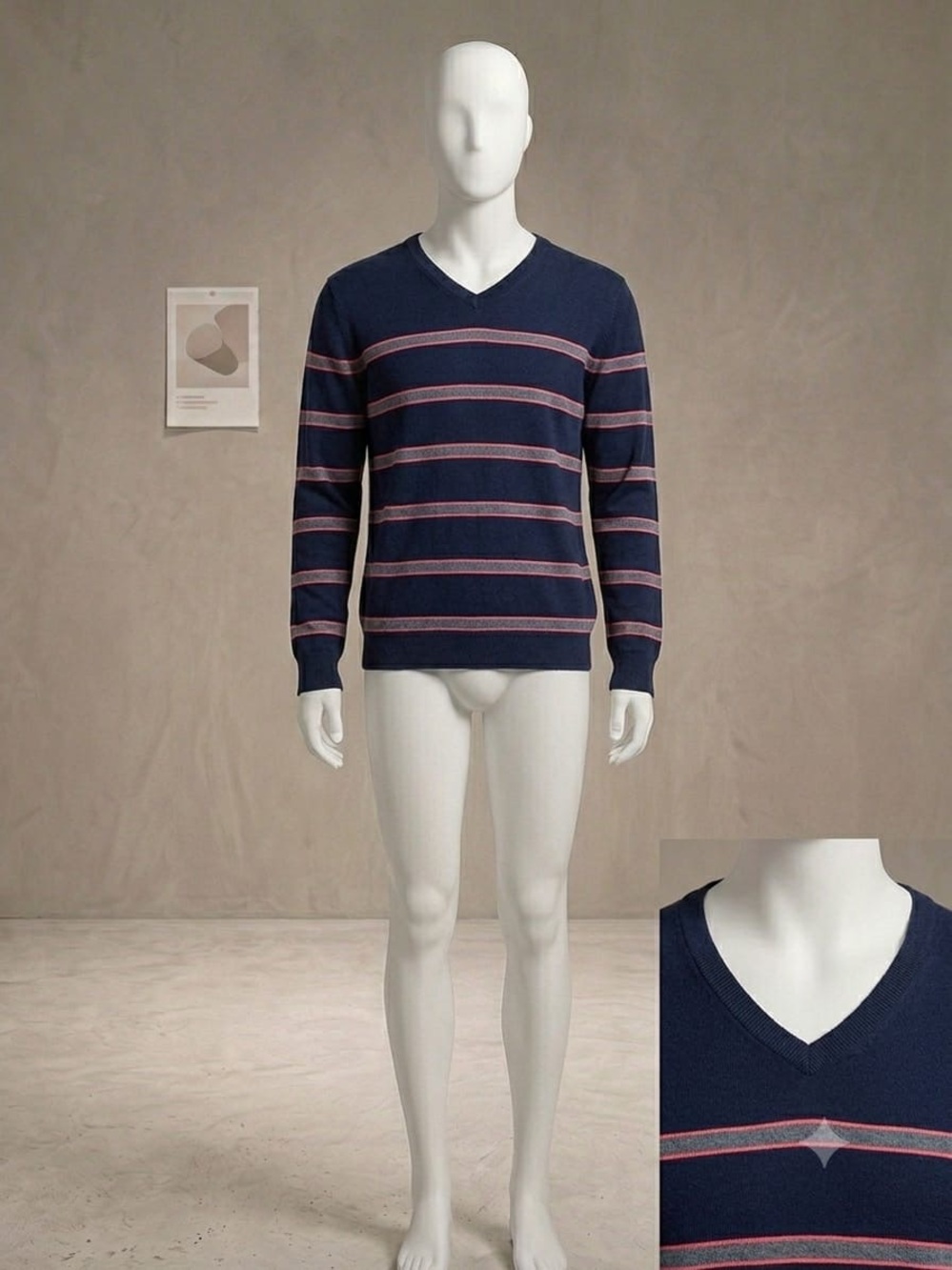 GAP Navy V-Neck Sweater with Pink Stripes